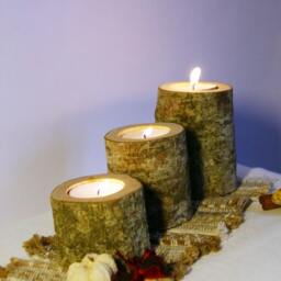 Log Candle Holder, Rustic Wood Tealight Wooden Home Decor, Wedding Woodland Baby - thumbnail 2