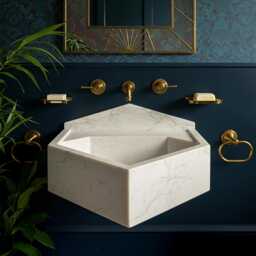 Handmade Carrara Marble Wall Mounted Sink Geometric Bathroom Vanity M1S083 - thumbnail 1