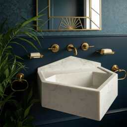 Handmade Carrara Marble Wall Mounted Sink Geometric Bathroom Vanity M1S083 - thumbnail 2