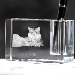 Siberian Cat , Crystal Pen Holder With Cat, Souvenir, Decoration, Limited Edition, Collection - thumbnail 2
