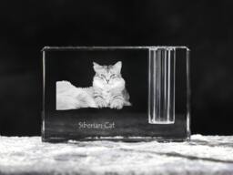 Siberian Cat , Crystal Pen Holder With Cat, Souvenir, Decoration, Limited Edition, Collection - thumbnail 1