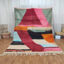 Custom Boujad Wool Rug - Authentic Moroccan Carpet, Abstract Multicolored Design