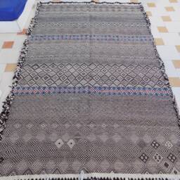 Beni Ourain Hanbel Rug Moroccan Flatwoven Wool Berber Carpet - thumbnail 3