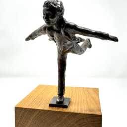 Boy Wants To Fly Bronze Sculpture With Wooden Base - thumbnail 2