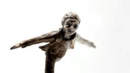 Boy Wants To Fly Bronze Sculpture With Wooden Base