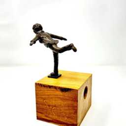 Boy Wants To Fly Bronze Sculpture With Wooden Base - thumbnail 3