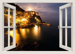 Island Night View Wall Decal, 3D Window Frame, Mural, Living Room Home Decor