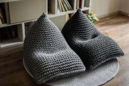 Knitted Bean Bag Chair, Reading Gray Interior Chair For Kids/Adult, Housewarming Gift