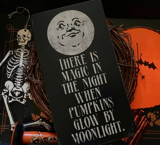 Rustic Moon Wood Sign, Halloween Decor, Goth Wall Art, Primitive, Autumn, Fall Decorations - image 1