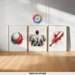 Personalized Boys Baseball Art - Set Of 3 Prints - Custom Boy Bedroom Wall Decor Kids Posters Red & White - thumbnail 2