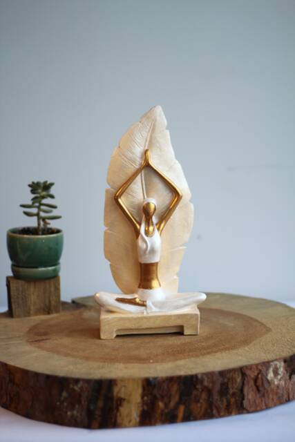 Handmade Yoga Woman Statue Cream, White & Gold Home Decor - image 1