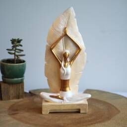 Handmade Yoga Woman Statue Cream, White & Gold Home Decor - thumbnail 2