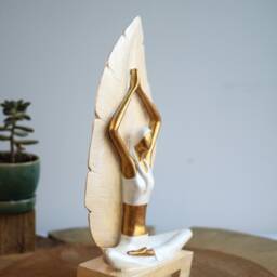 Handmade Yoga Woman Statue Cream, White & Gold Home Decor - thumbnail 3