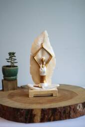 Handmade Yoga Woman Statue Cream, White & Gold Home Decor - thumbnail 1