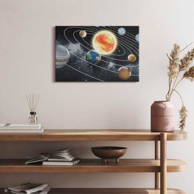Solar System Canvas, Picture Wall Hanging, Black Art, Space Canvas Painting - image 1