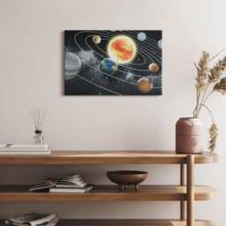 Solar System Canvas, Picture Wall Hanging, Black Art, Space Canvas Painting - thumbnail 1