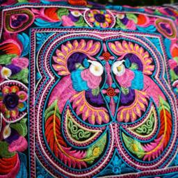 16x16 Handcrafted Hmong Embroidered Pillow Cover, Tribal Cushion Cover - Cs101Cb - thumbnail 3