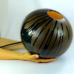 Brown Spherical Matt & Glossy Ceramic Table Lamp To Create Elegant Harmonious Atmosphere in Your Home. Handcrafted. L117 - thumbnail 3