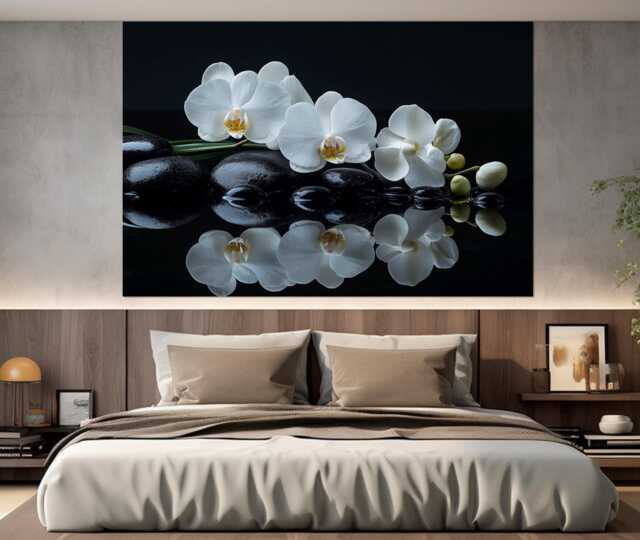 White Orchid Canvas Print, Spa Wall Art, Flowers Decor, Canvas, Photography - image 1