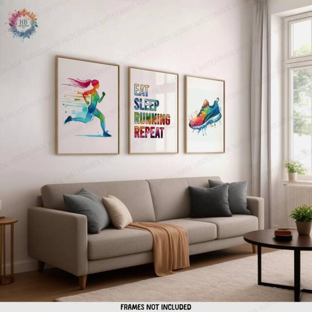 Women Running Print Set - 3 Runner Prints - Watercolour Wall Art Colourful Artwork Run Room Decor Jogging Girl Gifts Marathon Poster - image 1