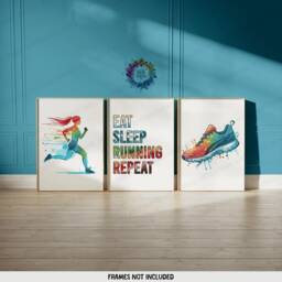 Women Running Print Set - 3 Runner Prints - Watercolour Wall Art Colourful Artwork Run Room Decor Jogging Girl Gifts Marathon Poster - thumbnail 2