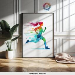 Women Running Print Set - 3 Runner Prints - Watercolour Wall Art Colourful Artwork Run Room Decor Jogging Girl Gifts Marathon Poster - thumbnail 3
