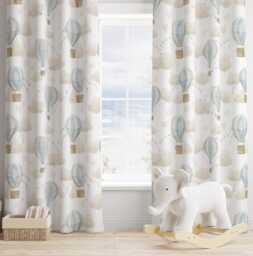 Multiple Hot Air Balloons - Baby Blue Curtains, Nursery Curtains Blackout Or Non Blackout, With Eyelets, Pencil Pleat Rod Pocket