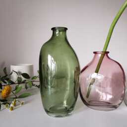 Coloured Glass Vase Trio Sage Green & Pink Bottles, Spring Decor - thumbnail 2