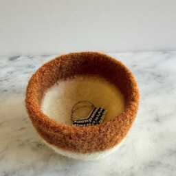 Burnt Orangish Brown Tan & White Felted Wool Planter By The Felterie - thumbnail 3