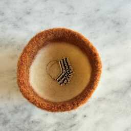 Burnt Orangish Brown Tan & White Felted Wool Planter By The Felterie - thumbnail 4