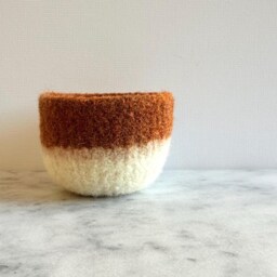 Burnt Orangish Brown Tan & White Felted Wool Planter By The Felterie - thumbnail 2
