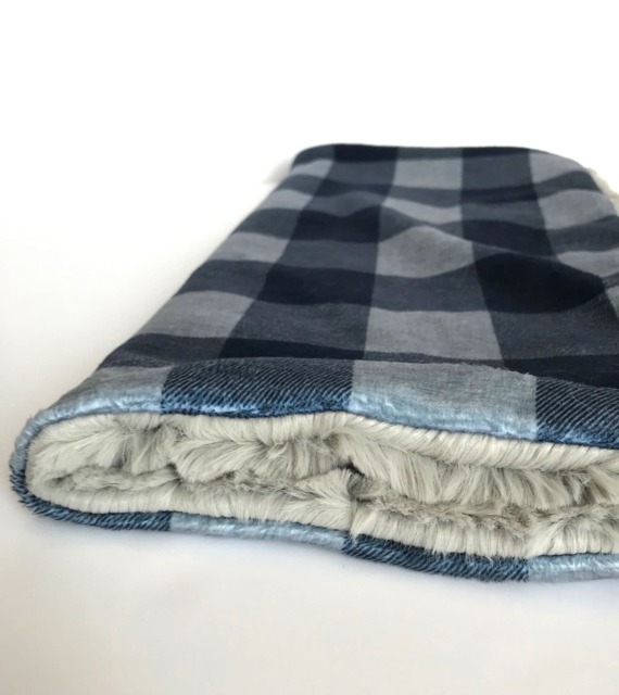 Cuddle Blanket, Buffalo Plaid Minky Blankie, Lovey, Baby Navy Blue New Gift - image 1
