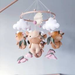 Highland Cow Baby Mobile Wool Felt Farm Crib Mobile - thumbnail 3