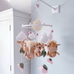 Highland Cow Baby Mobile Wool Felt Farm Crib Mobile - thumbnail 2