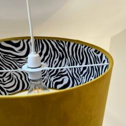 Mustard Velvet Drum Lampshade, Double Sided Lampshade With Zebra Print Cotton Interior, Ceiling Light Shade - thumbnail 2
