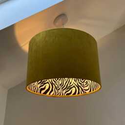 Mustard Velvet Drum Lampshade, Double Sided Lampshade With Zebra Print Cotton Interior, Ceiling Light Shade