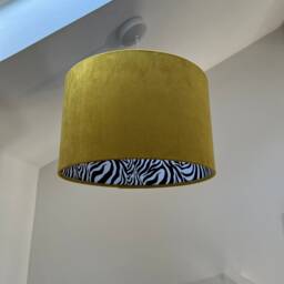 Mustard Velvet Drum Lampshade, Double Sided Lampshade With Zebra Print Cotton Interior, Ceiling Light Shade - thumbnail 3