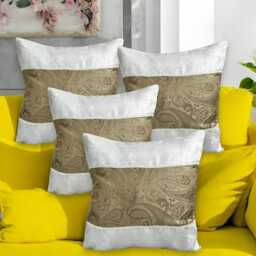 Set Of 10 Gold Paisley Cushion Cover - Handmade Cotton Blend Pillowcase - 16x16 - thumbnail 3