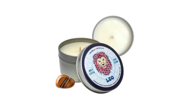 Leo Zodiac Candle Tiger's Eye Crystal, Cinnamon Vanilla Scent - image 1