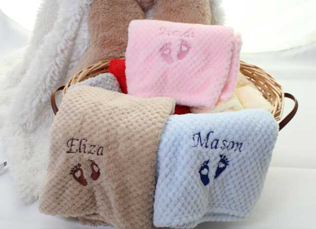 Personalised Embroidered Baby Blanket Soft Cosy Waffle Fleece, Newborn Gift - image 1