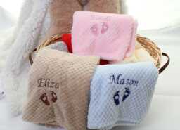 Personalised Embroidered Baby Blanket Soft Cosy Waffle Fleece, Newborn Gift - thumbnail 1