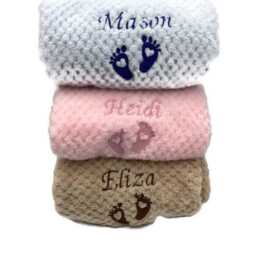 Personalised Embroidered Baby Blanket Soft Cosy Waffle Fleece, Newborn Gift - thumbnail 2