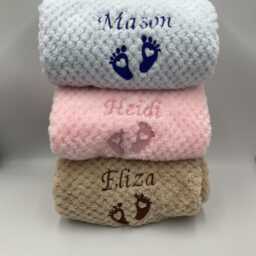 Personalised Embroidered Baby Blanket Soft Cosy Waffle Fleece, Newborn Gift - thumbnail 3