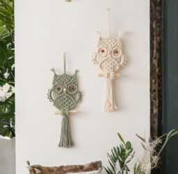 Boho Macrame Owl, Nursery Decor, Handmade Kids Room Decoration, Girls Bedroom Art, Custom Macrame, Wall Hanging W73 - thumbnail 1