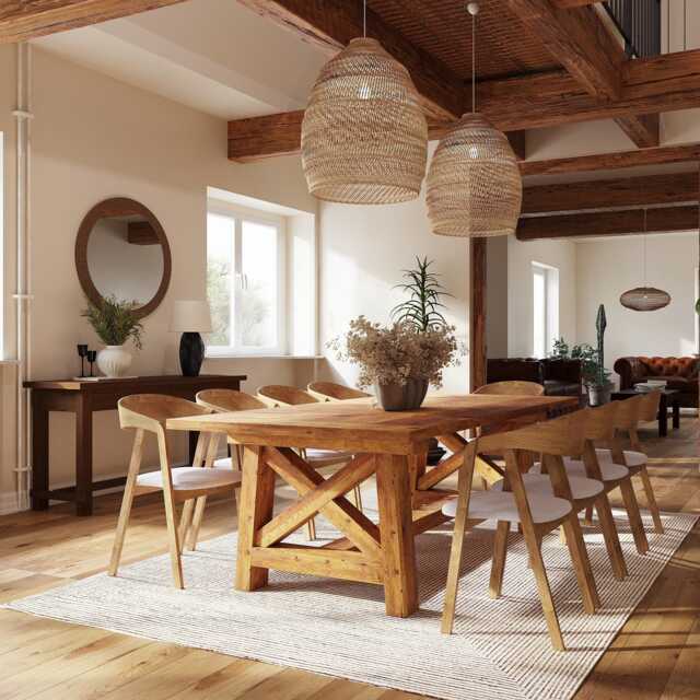 Brigg Rustic Dining Table Square X Wooden Base - image 1