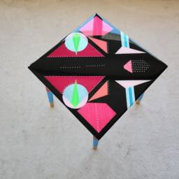 Hand Painted Epoxy Resin Side Table, Black Wood, Geometric Pop Art - thumbnail 3