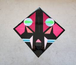 Hand Painted Epoxy Resin Side Table, Black Wood, Geometric Pop Art - thumbnail 1
