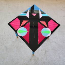 Hand Painted Epoxy Resin Side Table, Black Wood, Geometric Pop Art - thumbnail 2