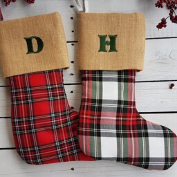 Plaid Christmas Stockings, Family Tartan Burlap Cuff Stockings - thumbnail 2