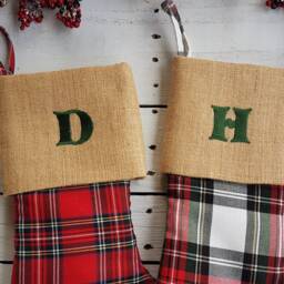 Plaid Christmas Stockings, Family Tartan Burlap Cuff Stockings - thumbnail 3